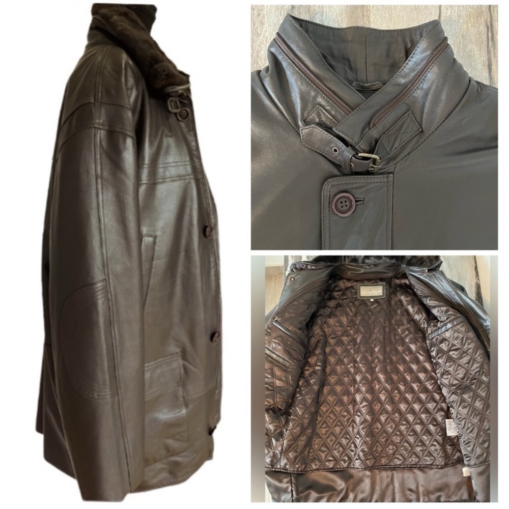 Bod & Christensen NEW Leather Layered Quilted Jacket Brown 35.5" L